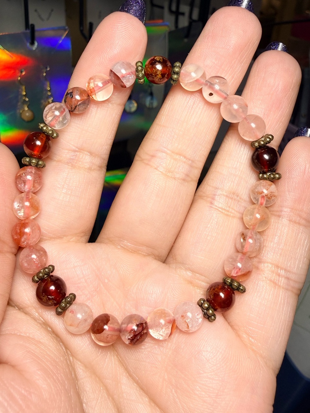 Handmade Pink & Brown Beaded Stretch Bracelet - Picture 3 of 3